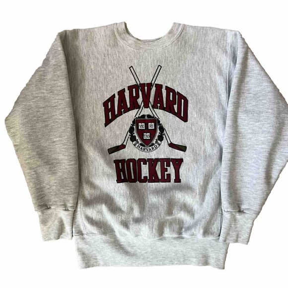 Vintage Harvard Hockey Sweatshirt M Gray 80s Made in USA Reverse Weave Boston - Picture 1 of 9